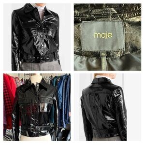 Maje black patent leather jacket